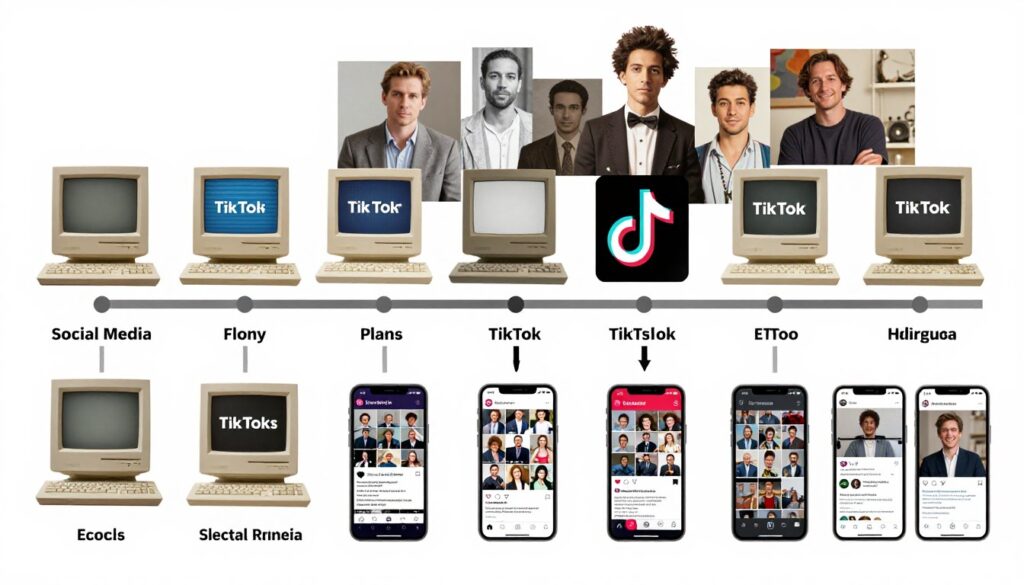 Colaj reprezentând evoluția platformelor social media