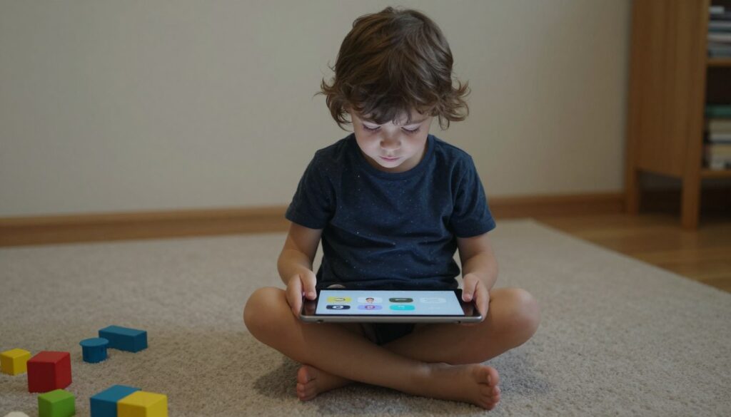 Copil mic utilizând TikTok pe tabletă