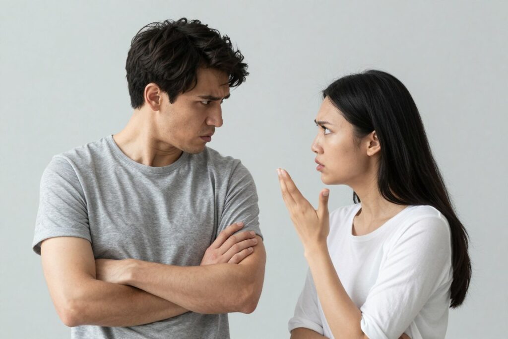 Cuplu certându-se reprezentând conflictele agravate de burnout emoțional