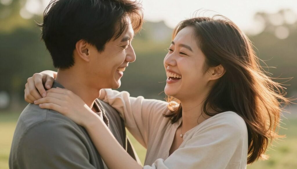 Cuplu fericit cu atasament sigur, demonstrand relatie sanatoasa