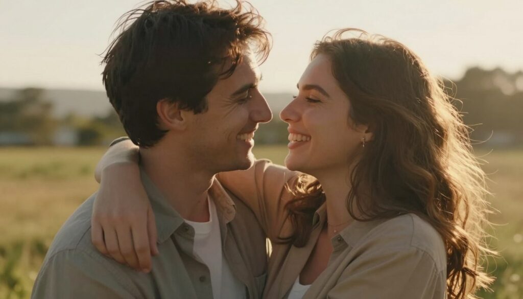 Cuplu fericit demonstrand depasirea provocarilor legate de atasament