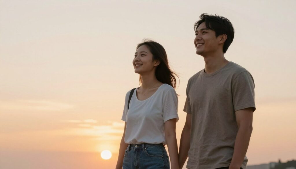 Cuplu fericit recuperat după burnout privind împreună spre viitor