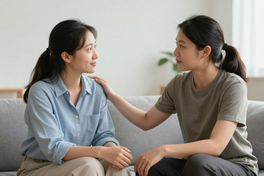 Cuplu practicând exerciții de comunicare și reconectare