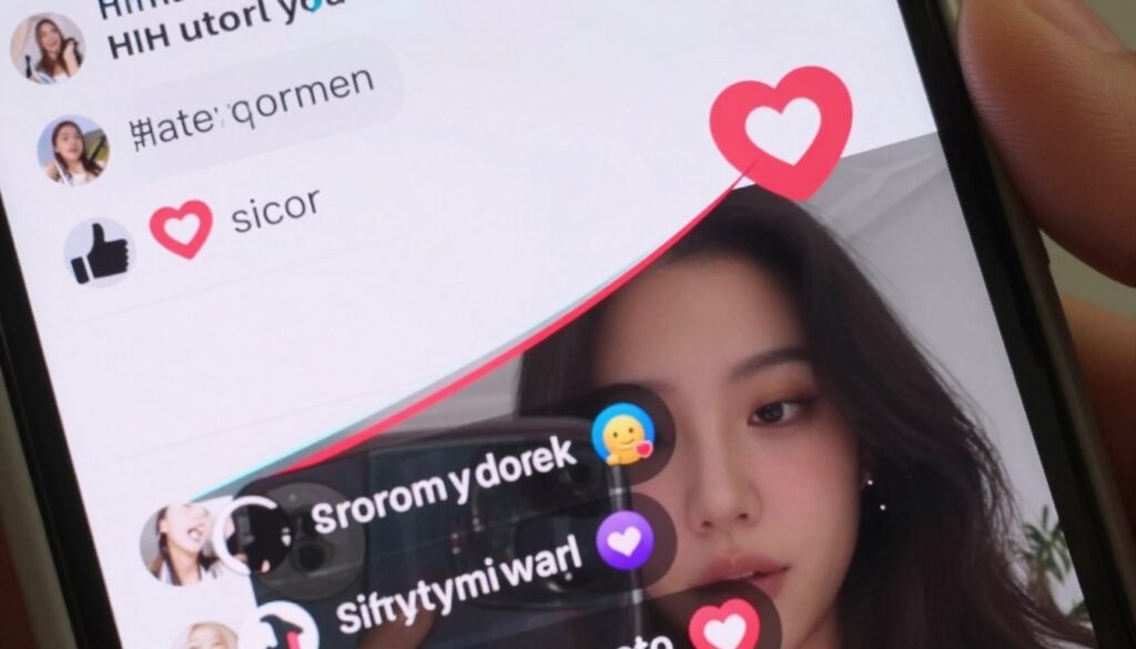 Ecran TikTok cu like-uri și comentarii