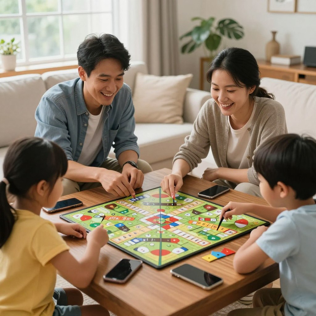 Familie angajată în activitate comună fără tehnologie