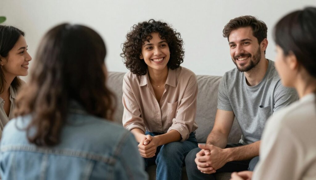 Grup de persoane oferindu-și sprijin reciproc, ilustrând importanța conexiunilor sociale Grup de persoane oferindu-și sprijin reciproc, ilustrând importanța conexiunilor sociale