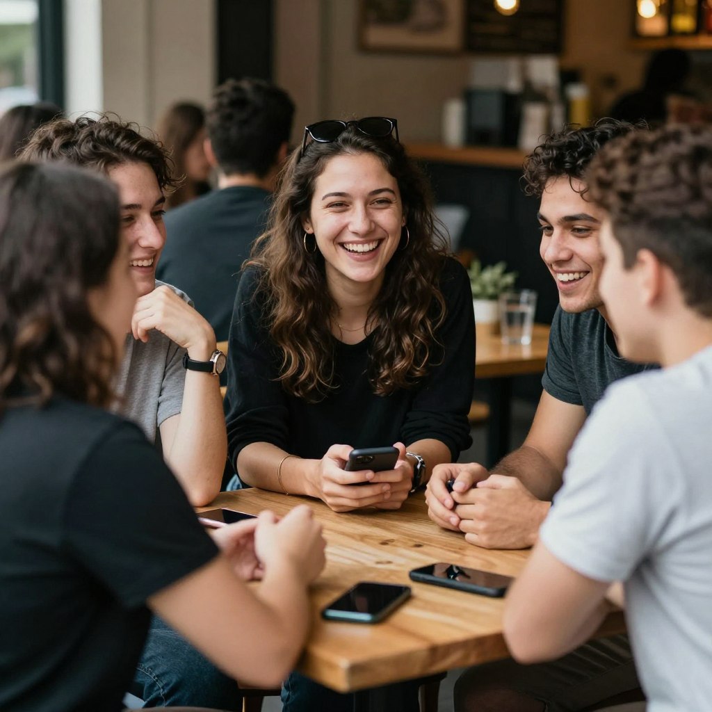 Grup de prieteni socializând față în față