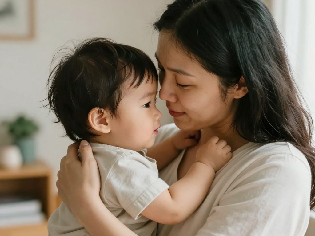 Mama interactionand cu copilul mic, formand atasamentul sigur