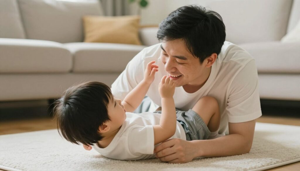 Parinte interactionand cu copilul, transmitand stil de atasament