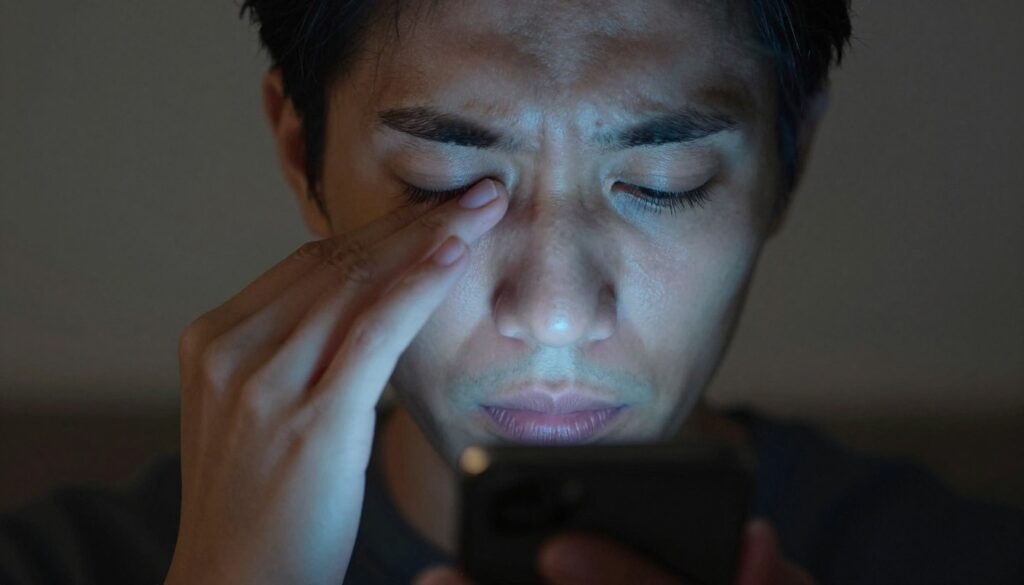 Persoană cu dureri de cap și oboseală oculară de la ecran