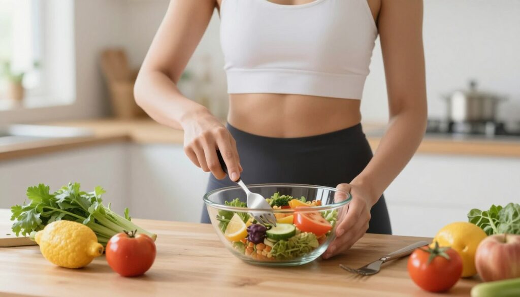 Persoană implementând obiceiuri sănătoase în rutina zilnică Persoană implementând obiceiuri sănătoase în rutina zilnică