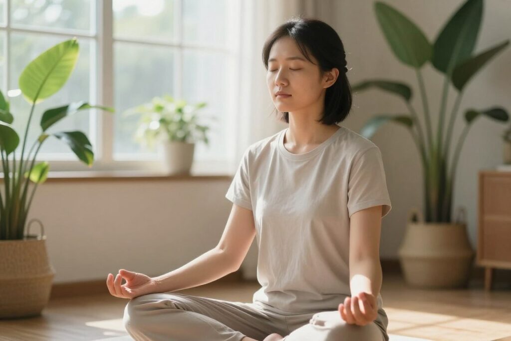 Persoană practicând meditație mindfulness
