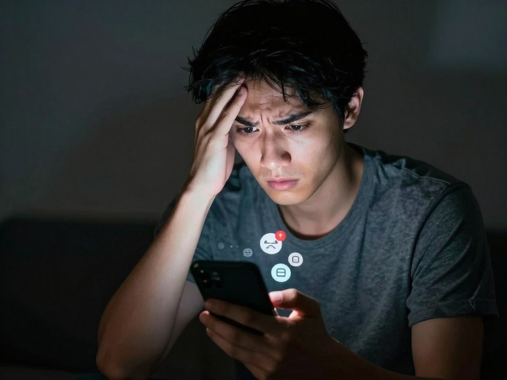 Persoană stresată verificând obsesiv telefonul