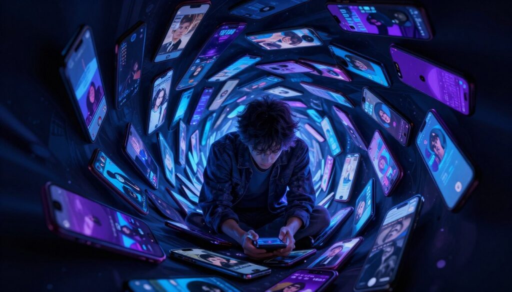 Reprezentare conceptuală a buclei adictive digitale