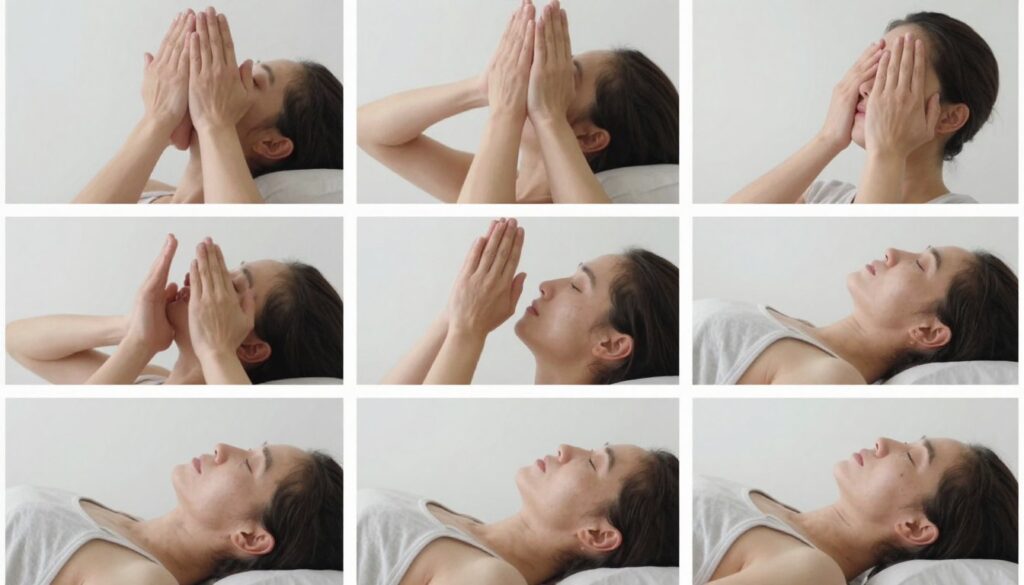 Secvență vizuală demonstrând exercițiile de relaxare musculară progresivă Secvență vizuală demonstrând exercițiile de relaxare musculară progresivă