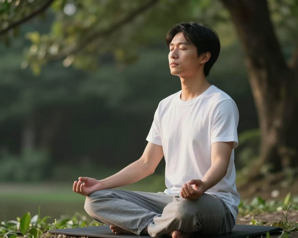 persoană meditând și reflectând în natură liniștită persoană meditând și reflectând în natură liniștită