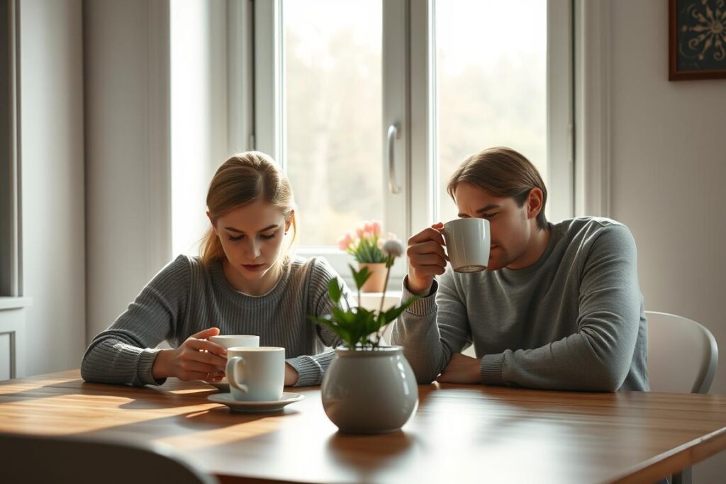 Cuplu evitând contactul vizual reprezentând lipsa comunicării