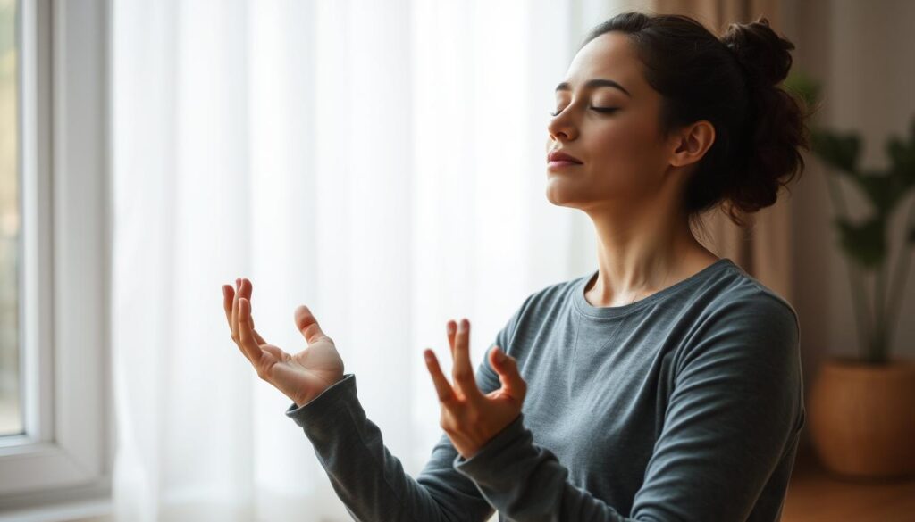 Persoană practicând mindfulness și tehnici de reglare emotională