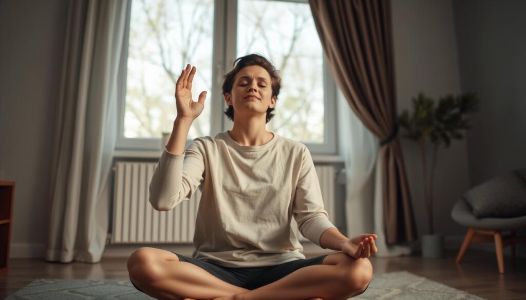 Persoană practicând tehnici de respirație pentru anxietate