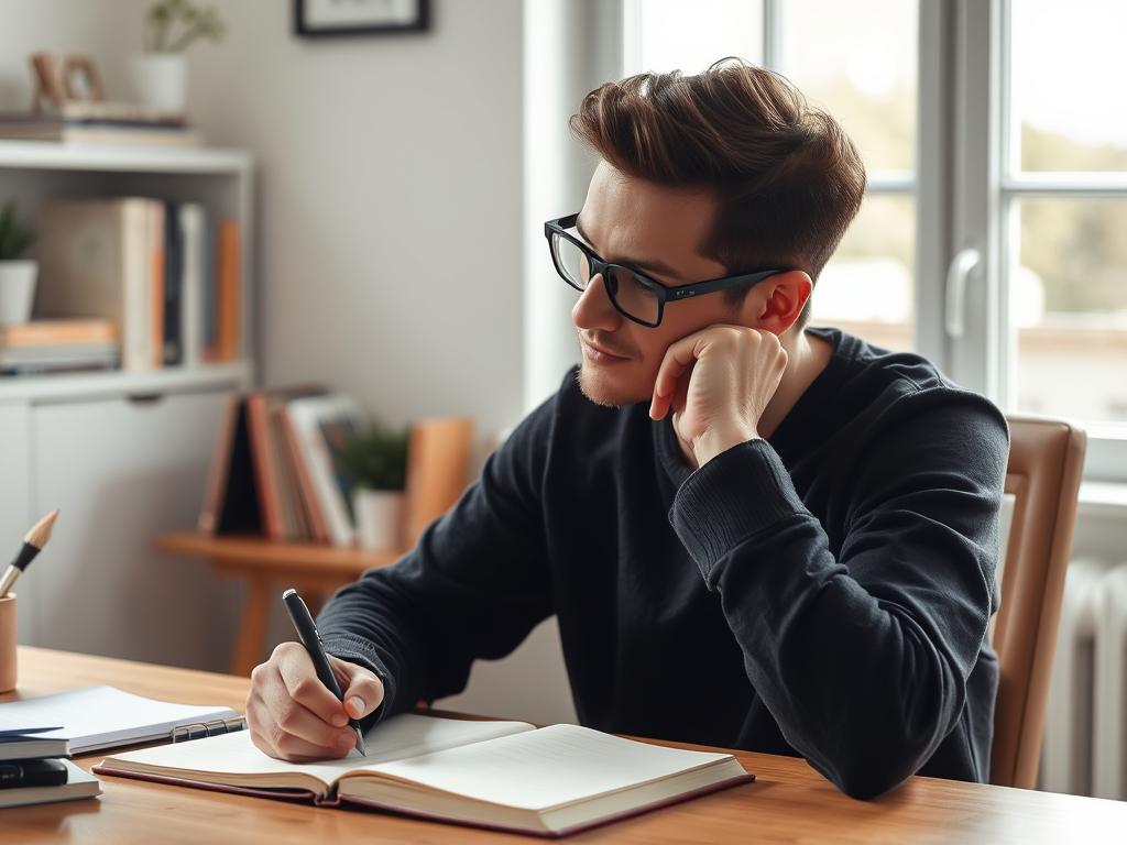 Persoană scriind în jurnal de auto-reflecție