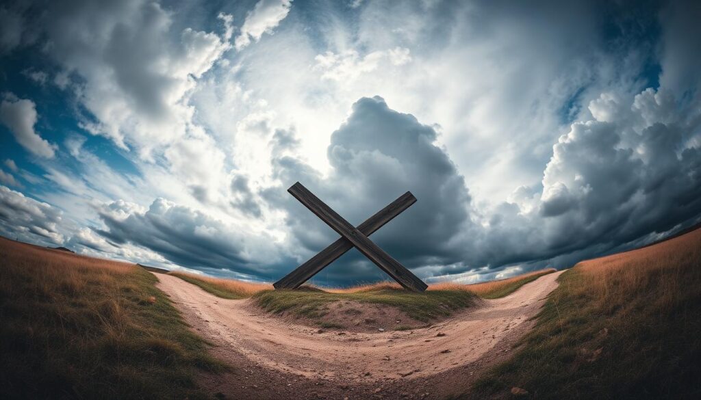 Răscruce de drumuri, simbolizând decizia dificilă dintre continuarea relației sau despărțire după infidelitate