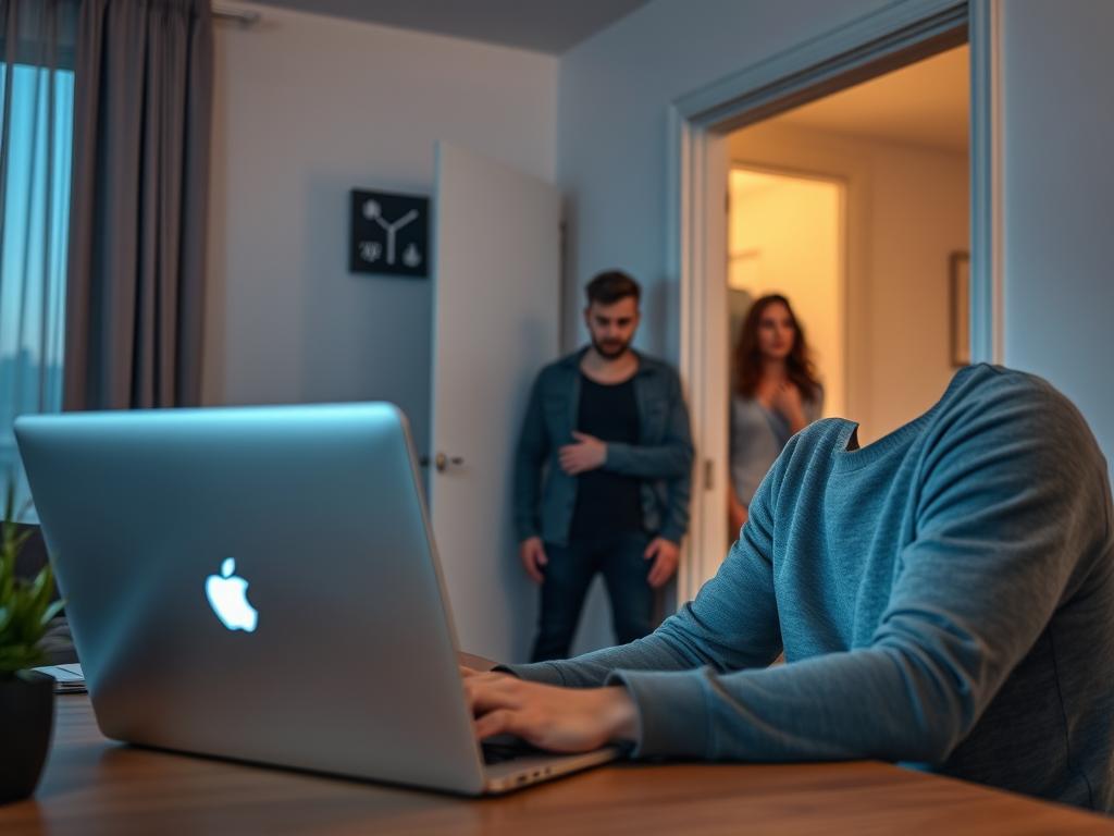 bărbat concentrat pe laptop ignorând partenera