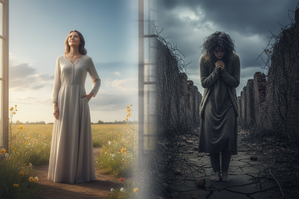 comparație vizuală între stimă de sine sănătoasă și scăzută