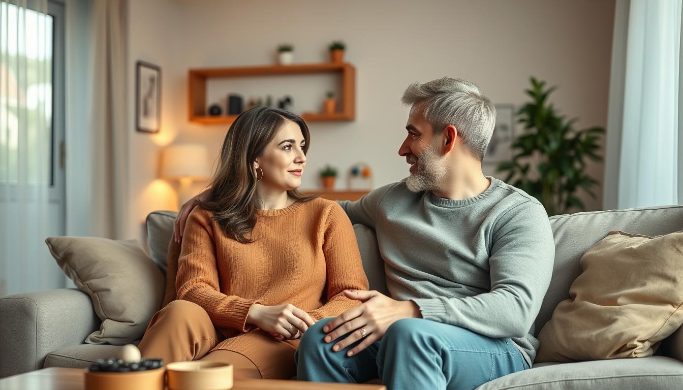 cuplu discutând despre limite în relație într-un cadru intim și liniștit