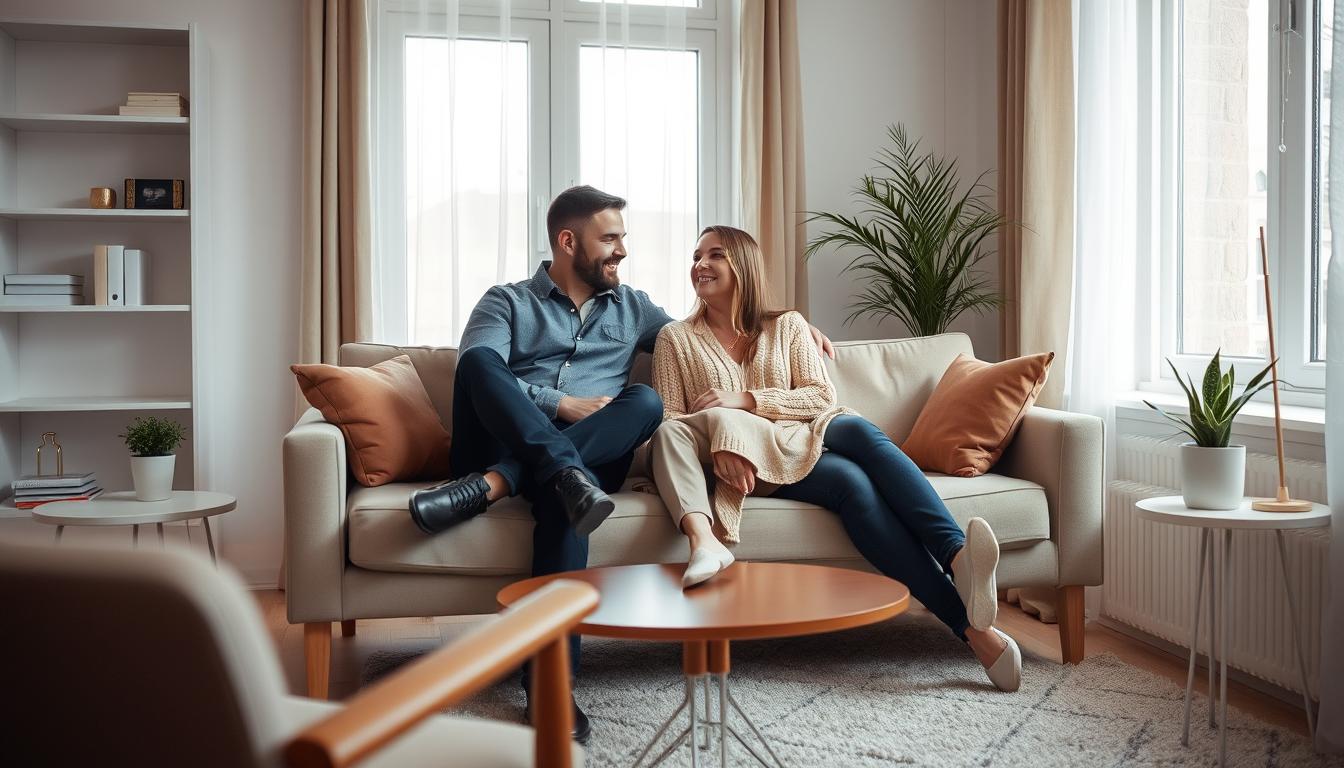 cuplu discutand probleme relationale intr-un cabinet de terapie de cuplu