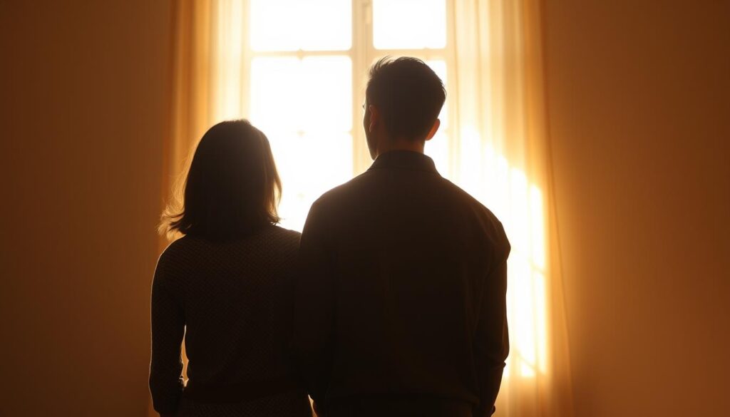 cuplu tinandu-se de mana si privind cu speranta spre viitor