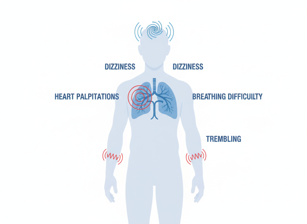 ilustrare simptome fizice atac de panică anxietate manifestări corporale