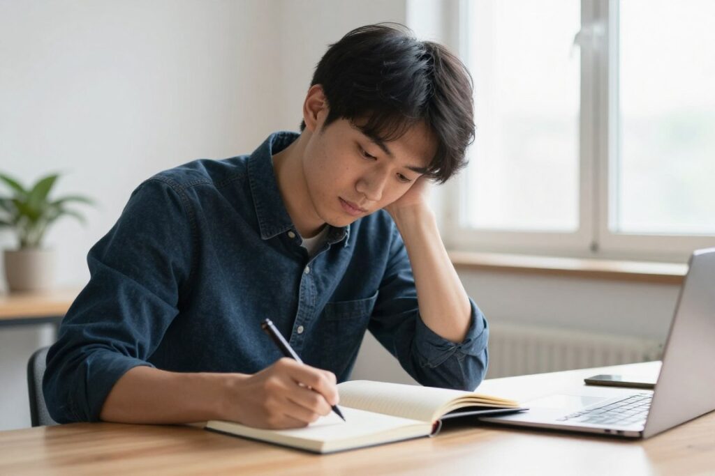 persoana facand exercitiu de auto-reflectie