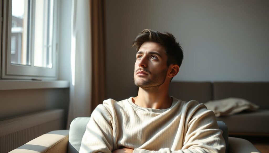 persoană reflectând serios la decizia de a merge la terapie