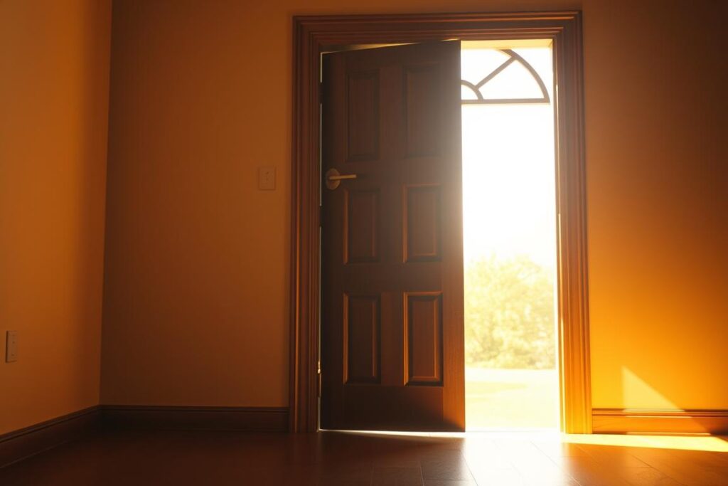 ușă deschisă simbolizând primul pas către terapie