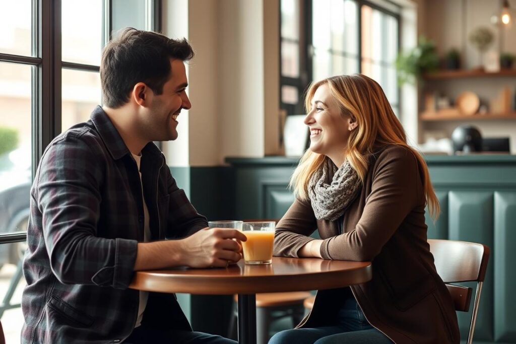 Două persoane având o conversație prietenoasă la cafea Două persoane având o conversație prietenoasă la cafea