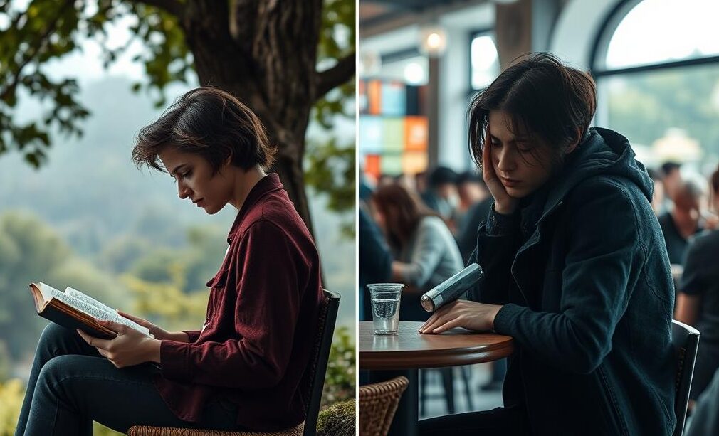 Solitudine versus singurătate reprezentată vizual printr-o comparație Solitudine versus singurătate reprezentată vizual printr-o comparație