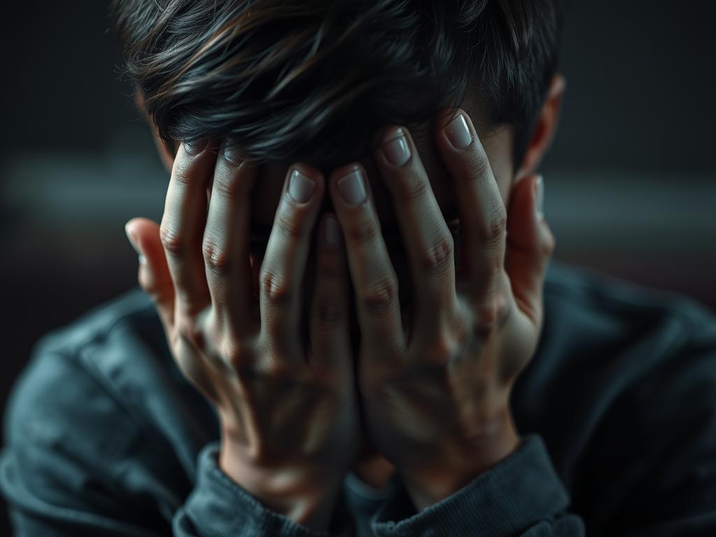 Persoană cu mâinile pe față expresie de suferință emoțională după descoperirea infidelității Persoană cu mâinile pe față expresie de suferință emoțională după descoperirea infidelității