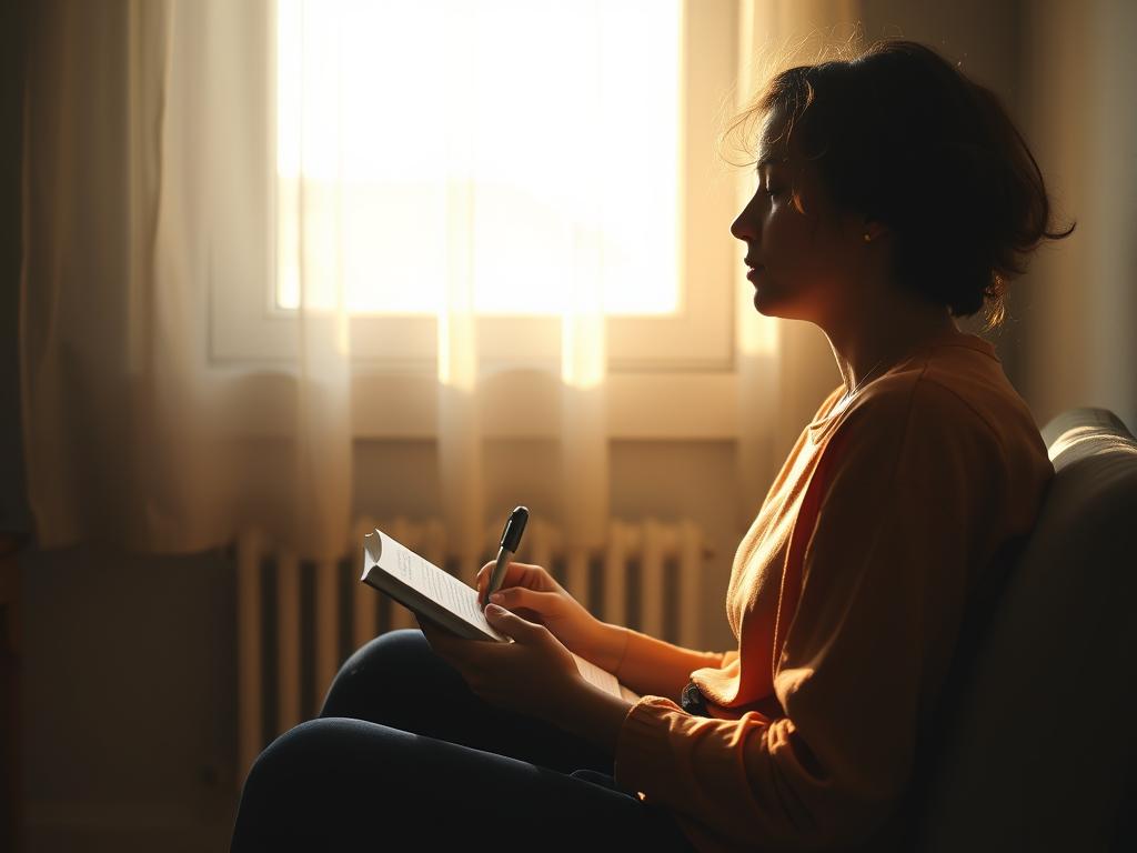 Persoană în introspecție, reflectând asupra propriilor valori și nevoi, auto-cunoaștere
