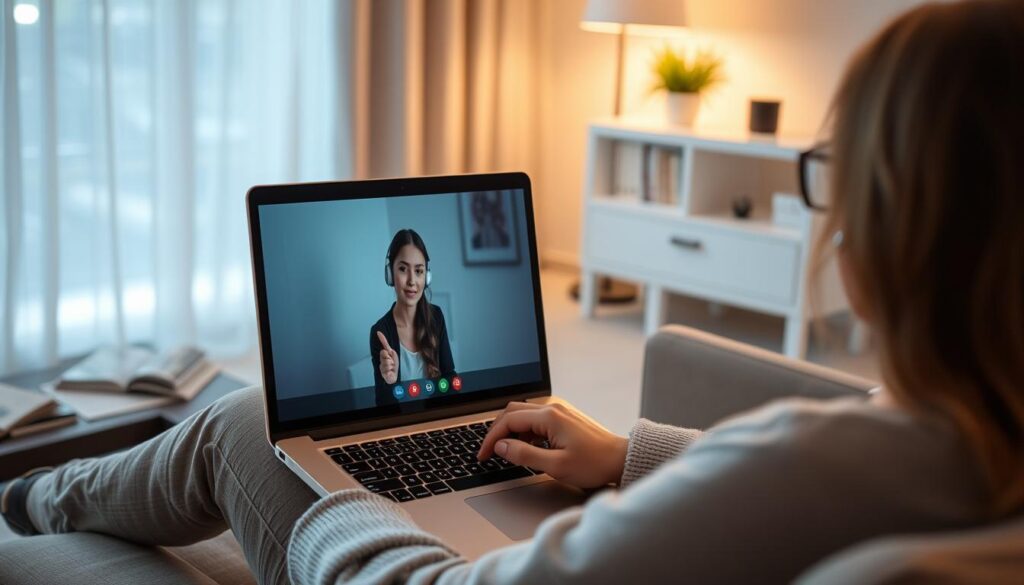 Sesiune de terapie online pe laptop