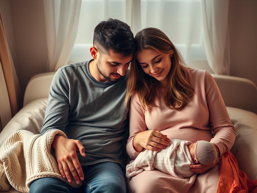 Cuplu reconectându-se emoțional după nașterea copilului